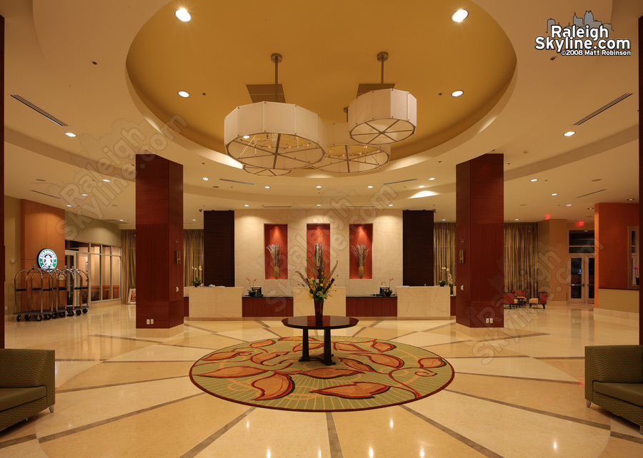 Inside the lobby of the Raleigh Marriott City Center