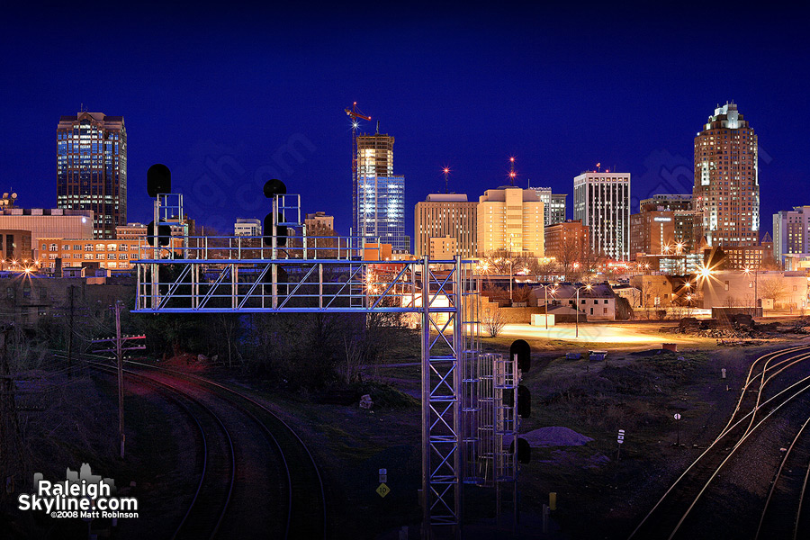 Nightfall takes over downtown Raleigh.