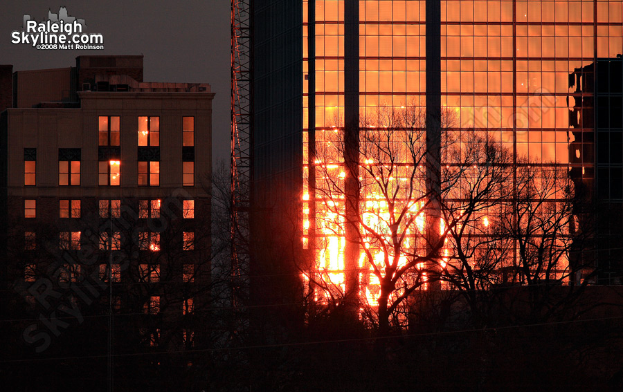 The sun reflects off of the shiny RBC Plaza windows.