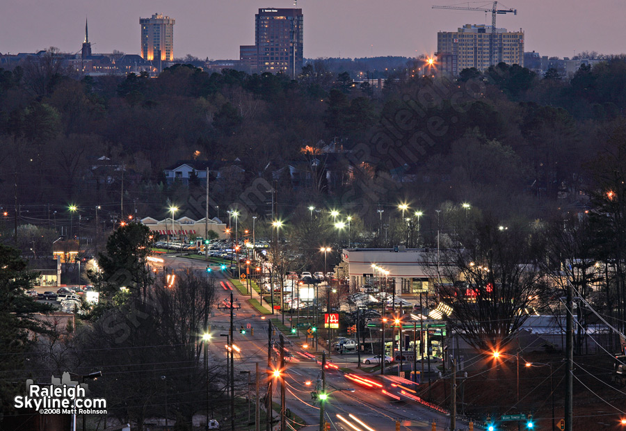 Wake Forest Road and the growing Glenwood South skyline.