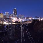 Upward moving lighting initiates at the 2,000 foot tall TV Towers near Clayton.