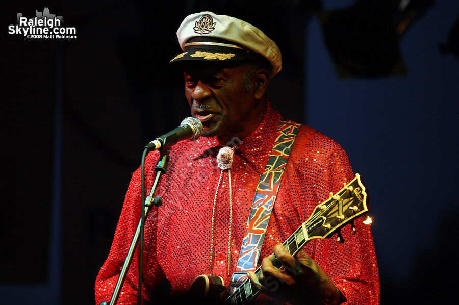 Chuck Berry performs at Raleigh Wide Open during TS Hanna rain bands.