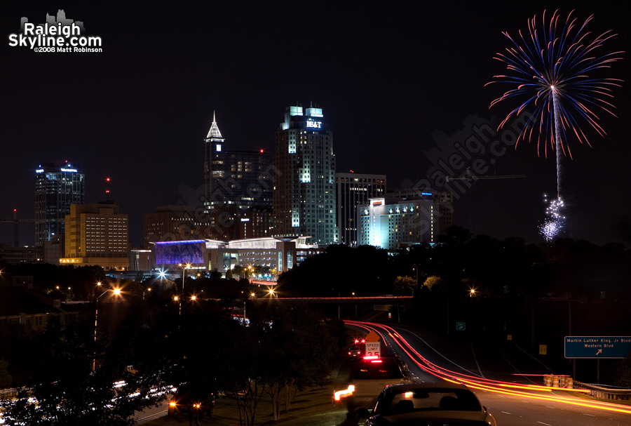 Fireworks over the city during Raleigh Wide Open 3.