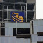 Royal Bank of Canada logo being put into place atop RBC Plaza