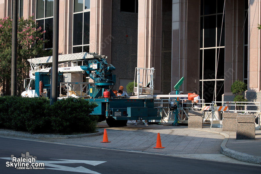 Crews prepare the site