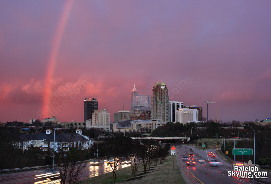 Winter Rainbow over downtown Raleigh from South Saunders Street