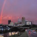 Winter Rainbow over downtown Raleigh from South Saunders Street