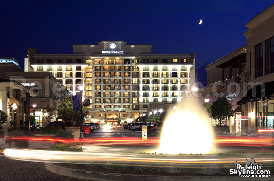 Crescent moon sets over the Renaissance Hotel at North Hills