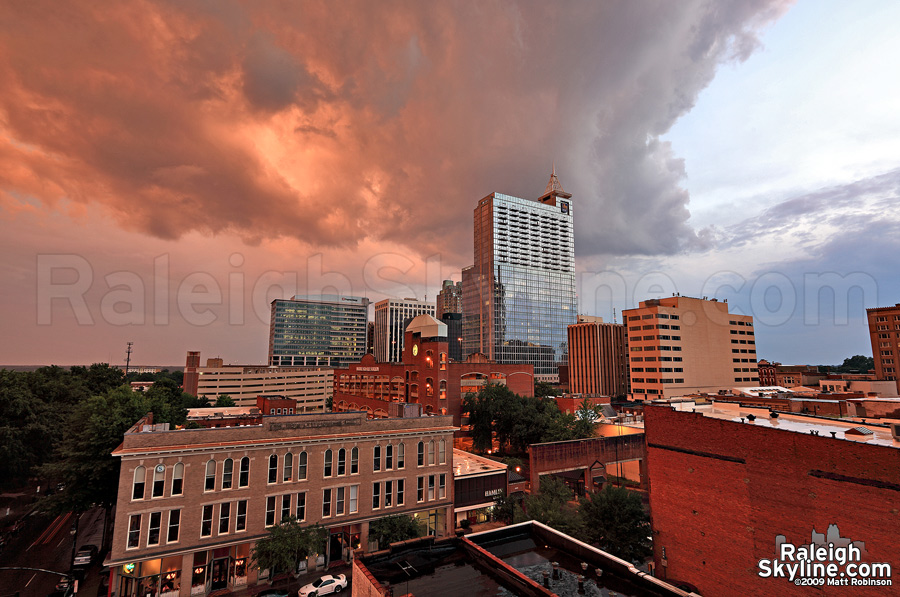 Golden storm moves east at sunset