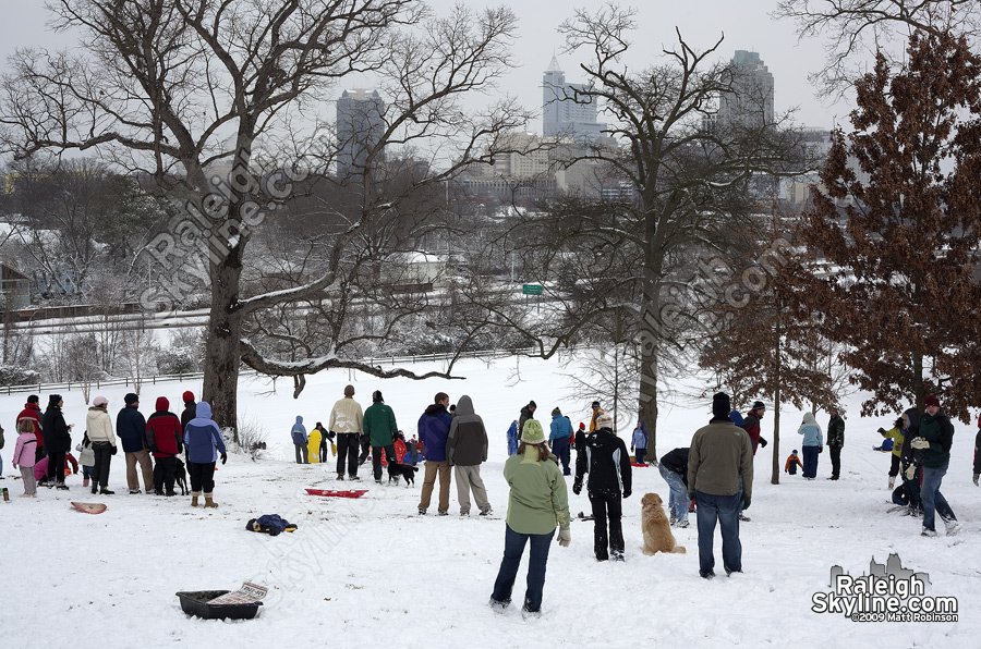 I bet there was one hundred people sled riding