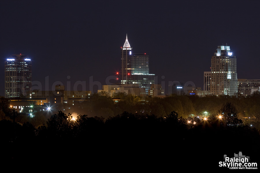 Nighttime skyline from the course