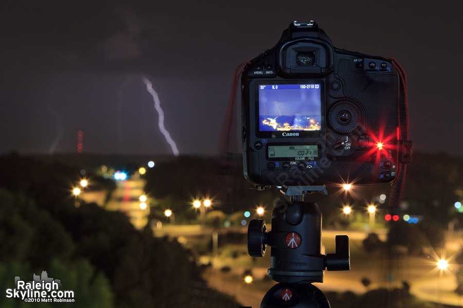 Taking a picture of taking a picture of lightning in Raleigh