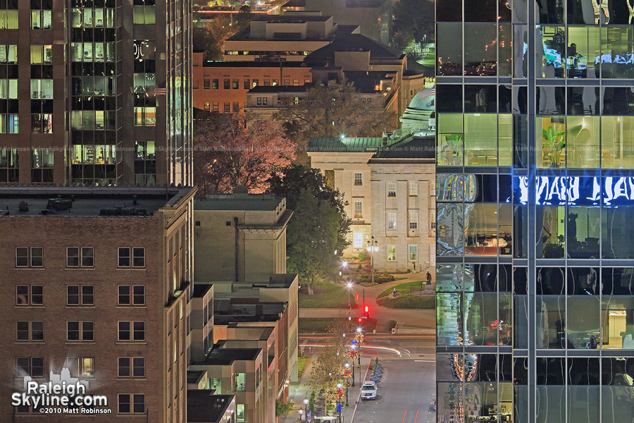 NC Capitol peeks around RBC Plaza viewed from the Capital City Club