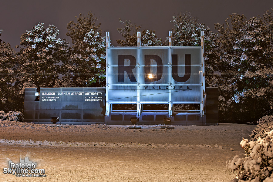 RDU Airport sign in the snow