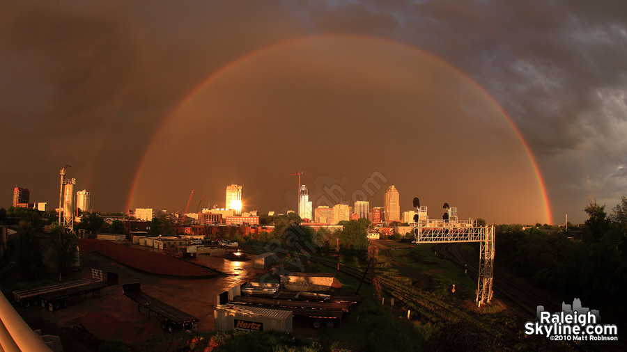 Raleigh Double Rainbow All the Way at sunset