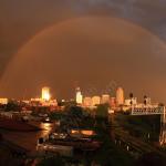 Raleigh Double Rainbow All the Way at sunset