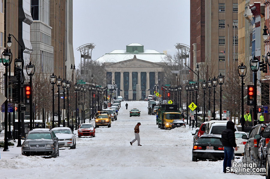 Fayetteville Street covered in snow