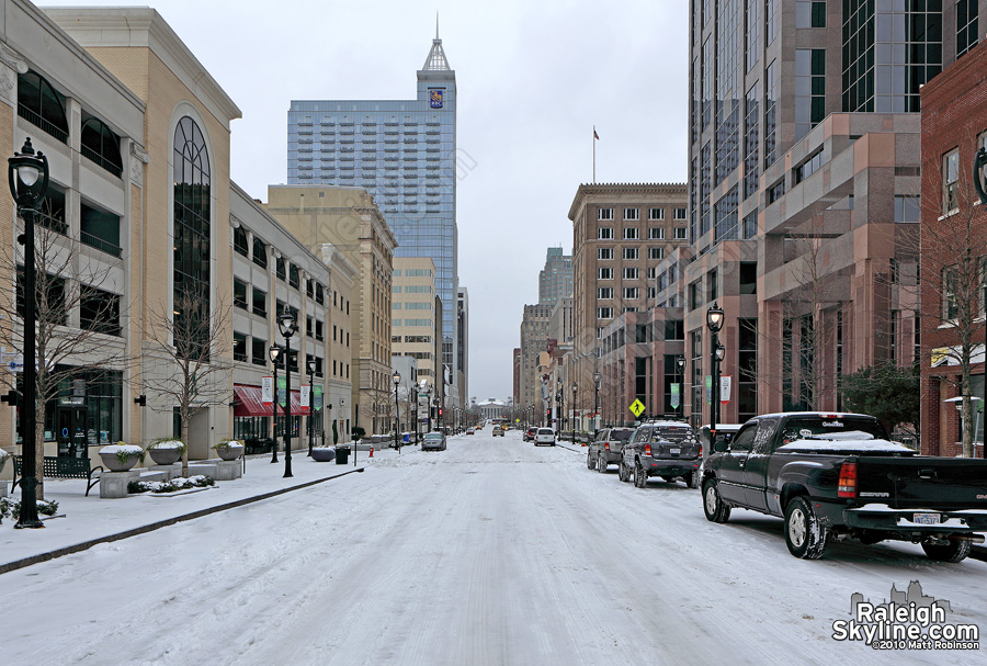 Ice and snow coat Fayetteville Street