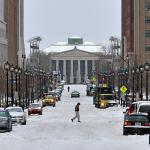 Fayetteville Street covered in snow