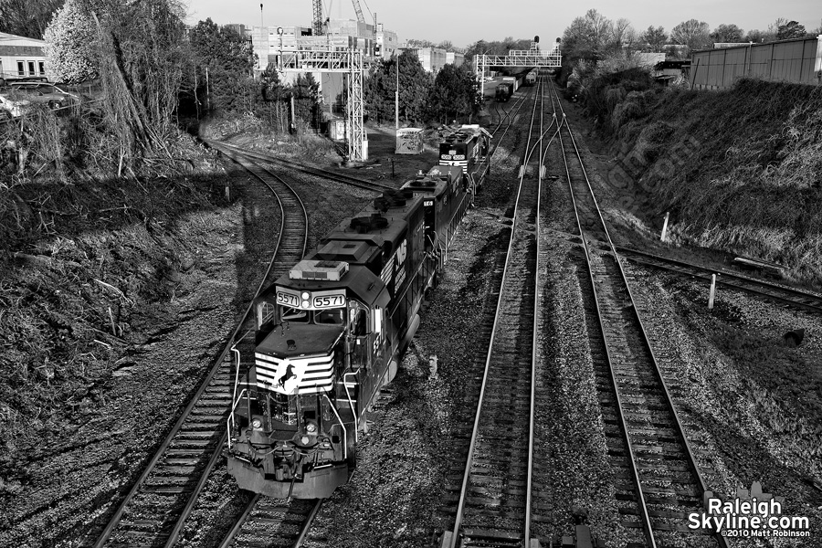 Norfolk Southern locomotives back onto the spur near Central Prison