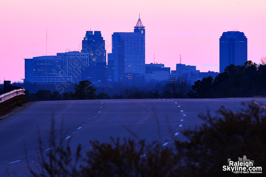 Sunset Raleigh skyline from Louisburg Road