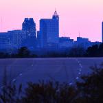 Sunset Raleigh skyline from Louisburg Road