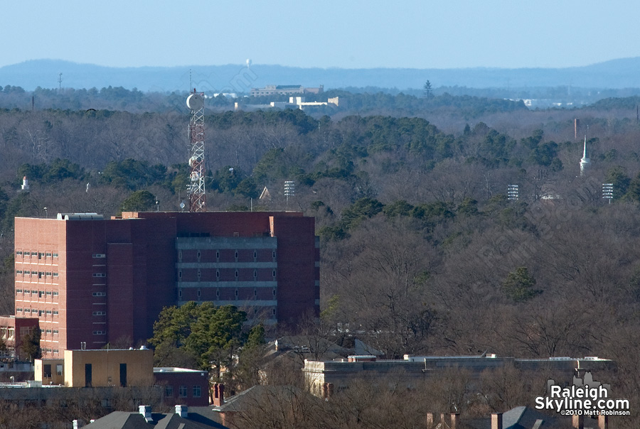 DH Hill Library, Durham Sheraton and the Cary 'fake tree' cell tower?