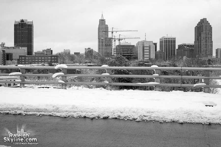 Black and white winter scene of Boylan Ave Bridge