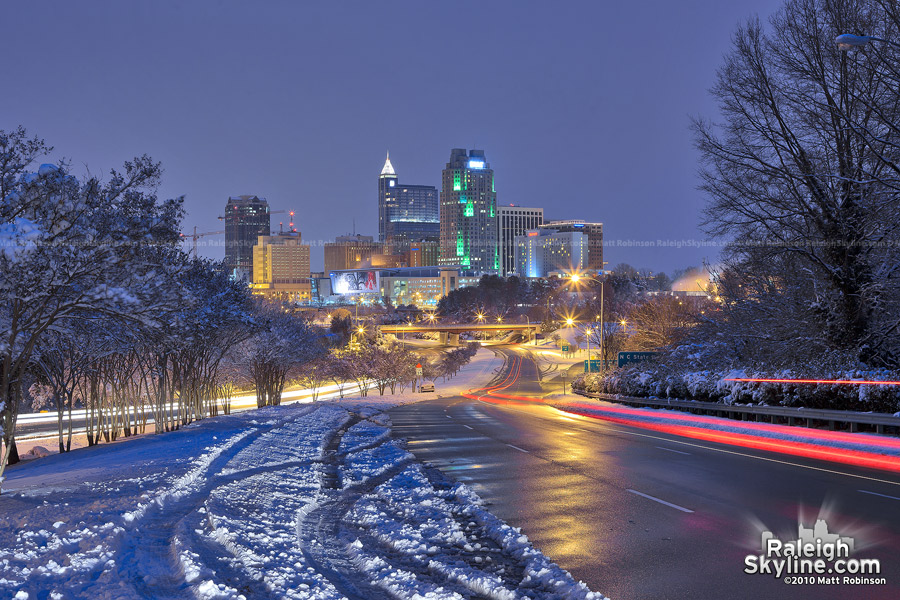 Raleigh Skyline snow scene