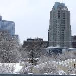 Snowy rooftops and skyline from Western Boulevard