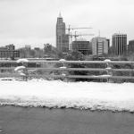 Black and white winter scene of Boylan Ave Bridge