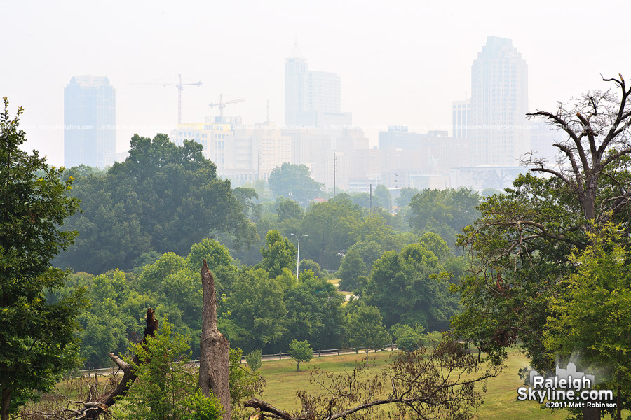 Downtown Raleigh obscured from wildfire smoke