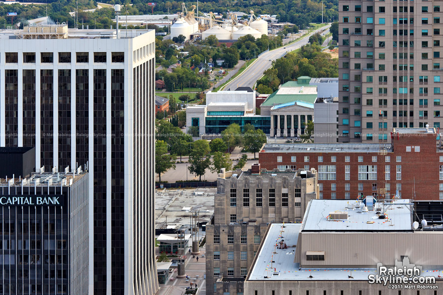 Aerial view of the southern end of Downtown Raleigh