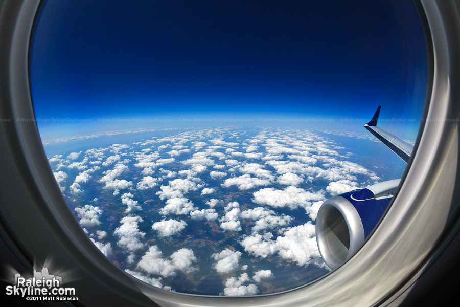 Fisheye out an airplane window somewhere near the Chesapeake Bay