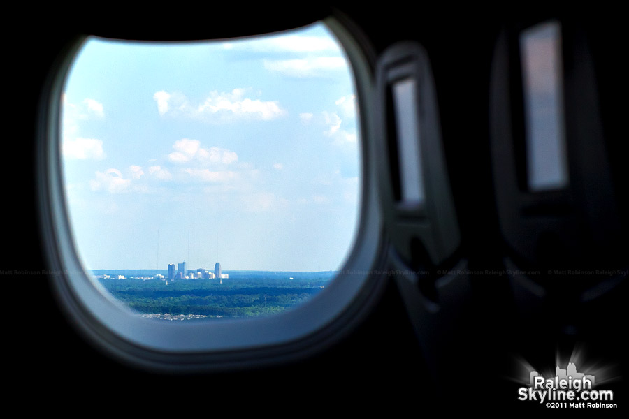 Downtown Raleigh viewed from an airplane window