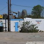 Raleigh Skyline can be seen above the damaged Earp's Seafood building