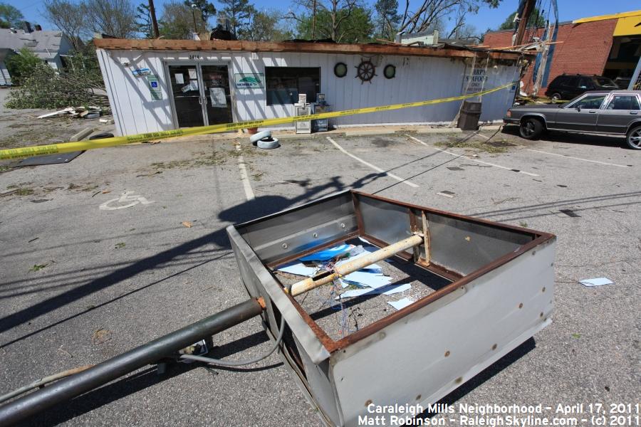 Severe tornado damage to Earp's Seafood on South Saunders 