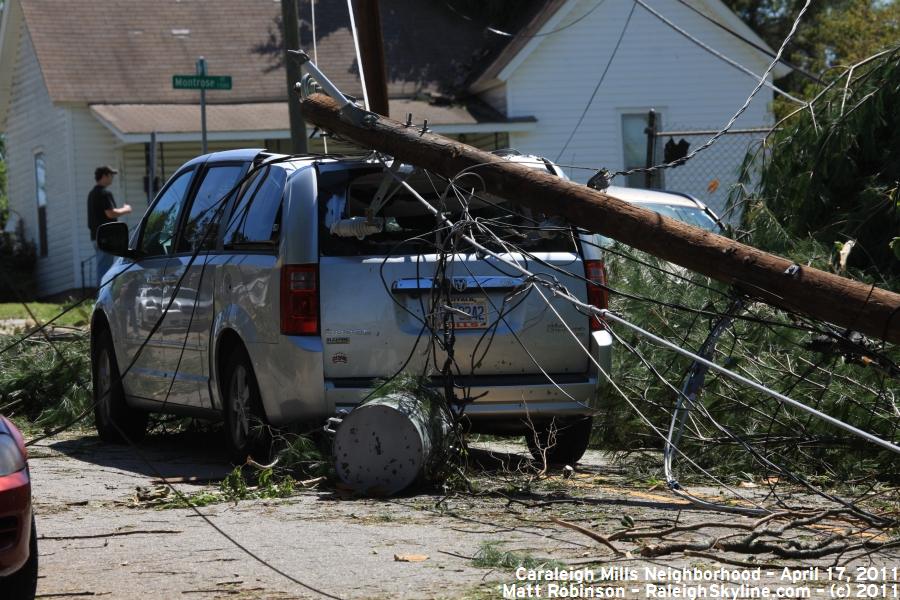 Damaged van from tornado