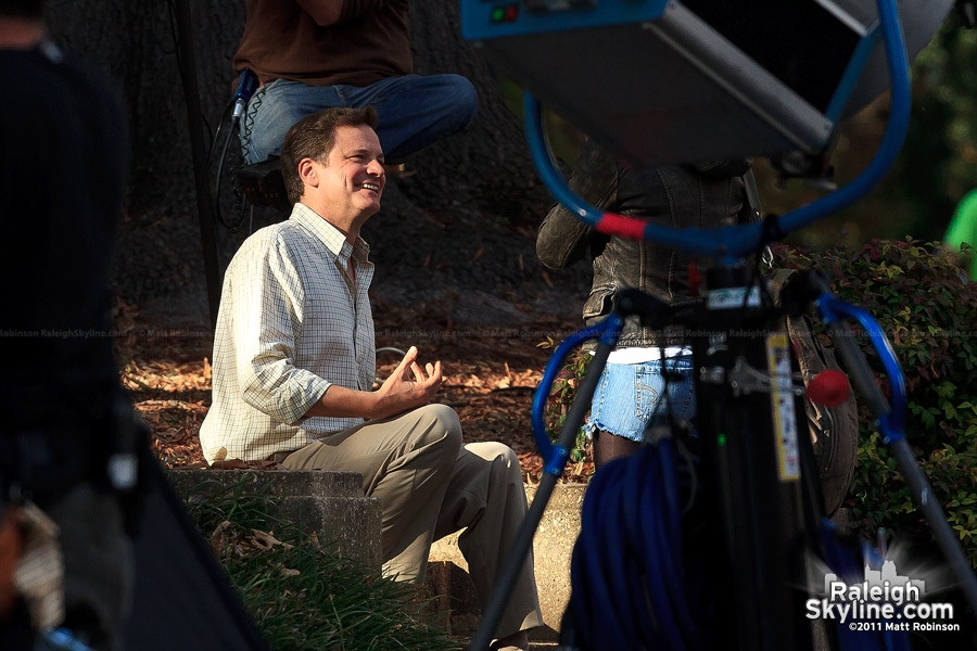 Colin Firth on the set in downtown Raleigh