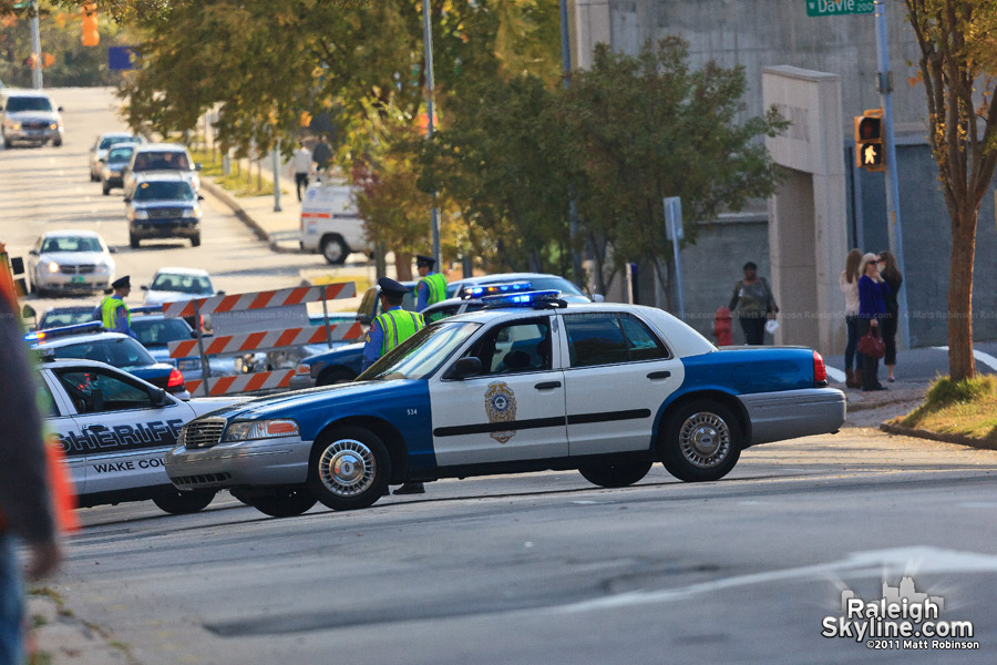 Raleigh Police blocking McDowell Street for the filming