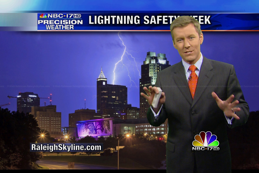 Thanks to Wes Hohenstein of WNCN, NBC-17 for featuring a few RaleighSkyline.com lightning photographs