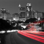 Brake lights stream into downtown Raleigh