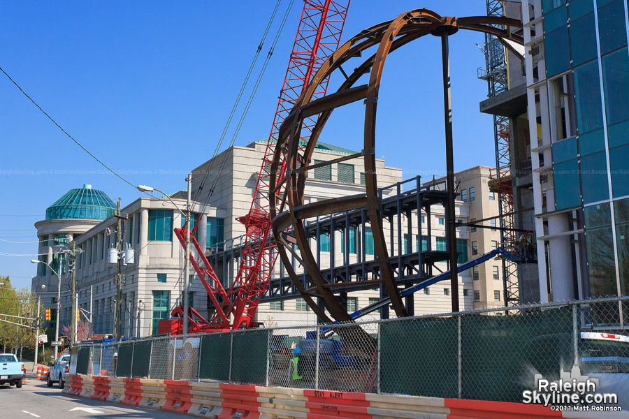 Raleigh's Green Square globe, under construction