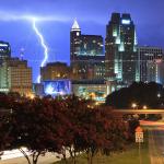 Lightning strikes behind downtown Raleigh