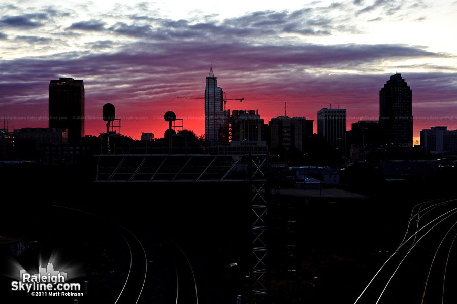 Fall Sunrise behind downtown Raleigh