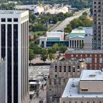 Aerial view of the southern end of Downtown Raleigh