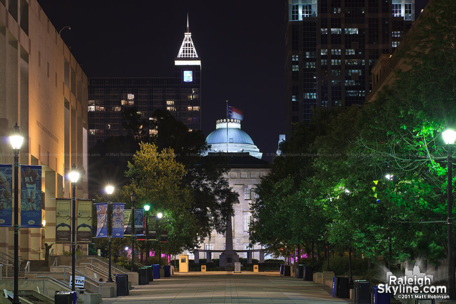 Raleigh's Bicentennial Plaza at night