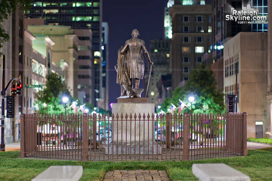 George Washington Statue oversees Fayetteville Street