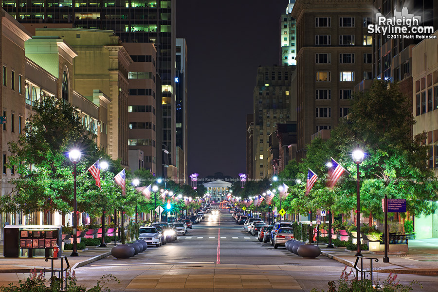 Fayetteville Street in Raleigh at night