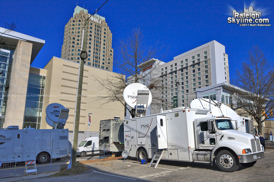 Media sat trucks converge on Downtown Raleigh